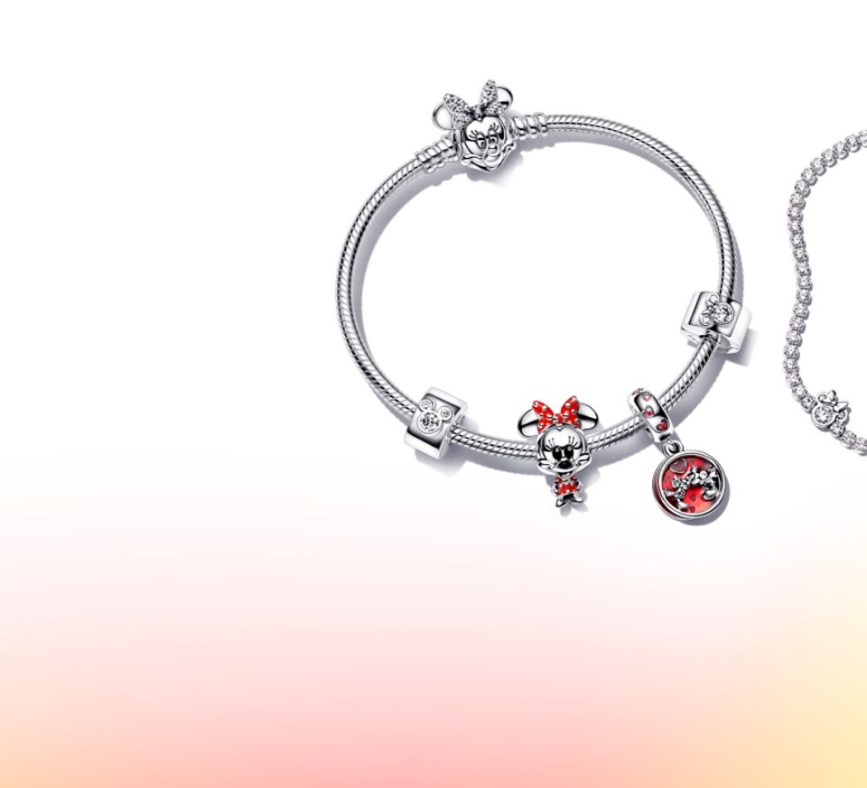 Disney x Pandora sterling silver charm bracelets with best loved charms
