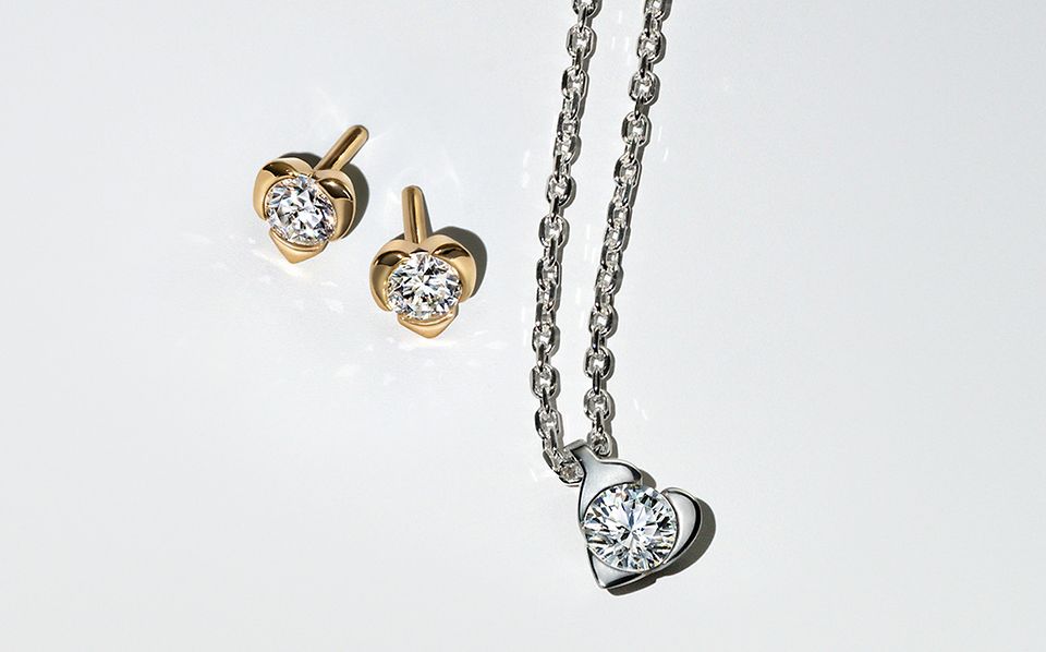 Pandora talisman gold earrings and silver necklace with lab grown diamonds.