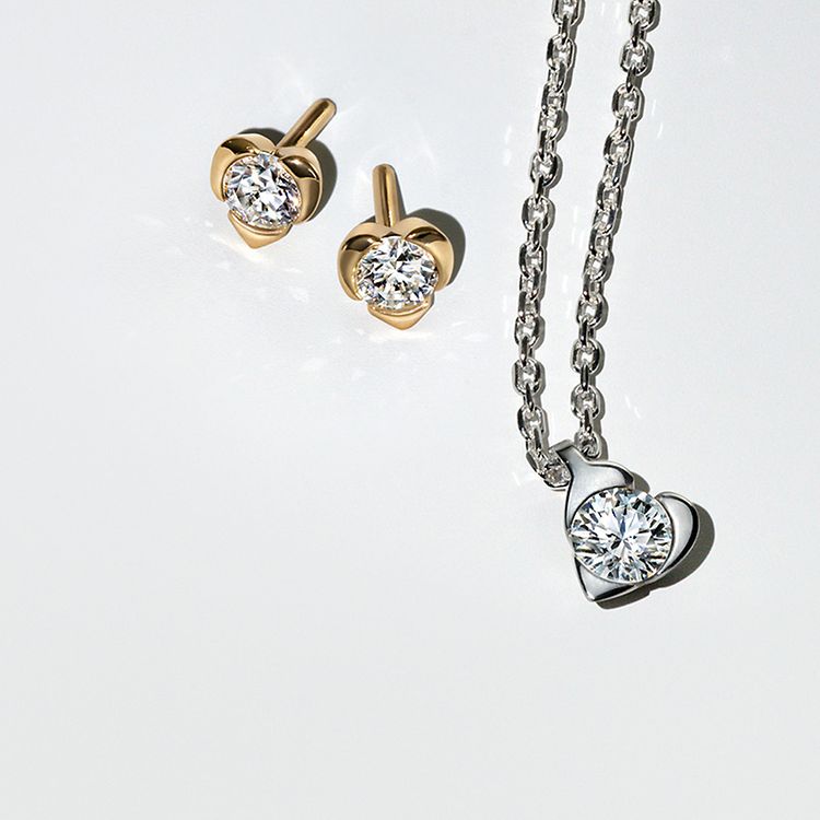 Pandora talisman gold earrings and silver necklace with lab grown diamonds.